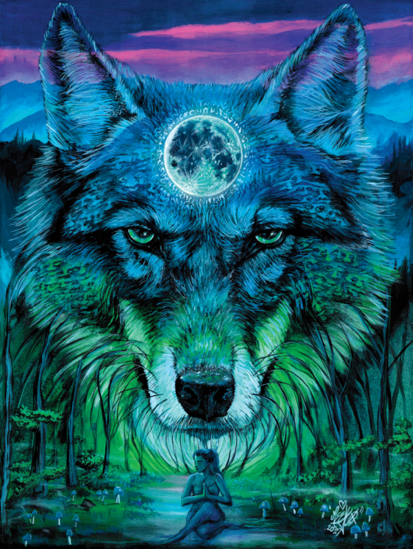 Moonlight Wolf Focus Painting By Morphis Art